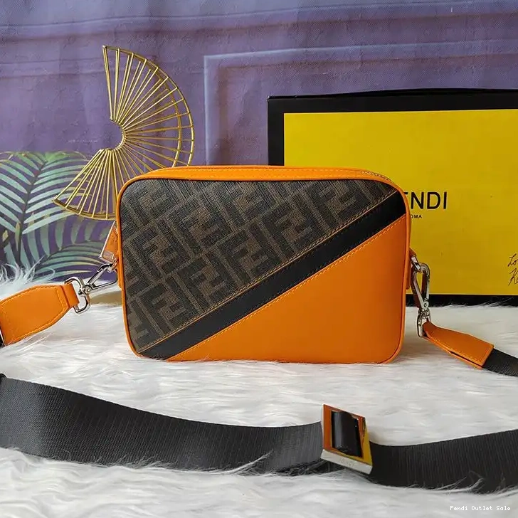 Cheap Brown Case Fabric FF Camera Orange In Fendi Motif Compact 0518